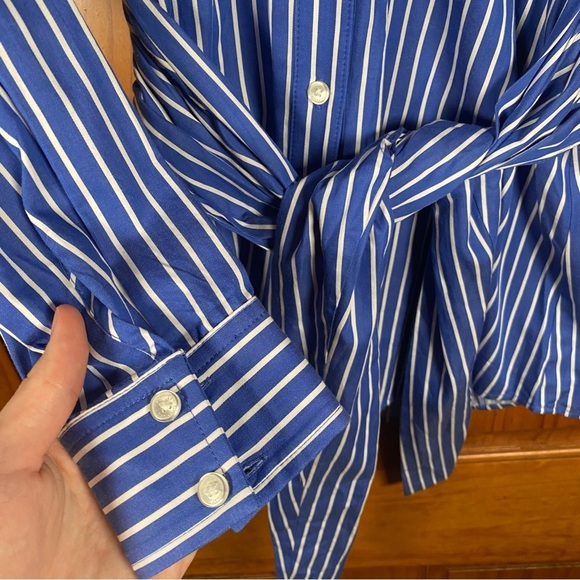 NWT Jones New York Signature Striped Ruffle Blouse with Cinching Waist Tie - Picture 6 of 8